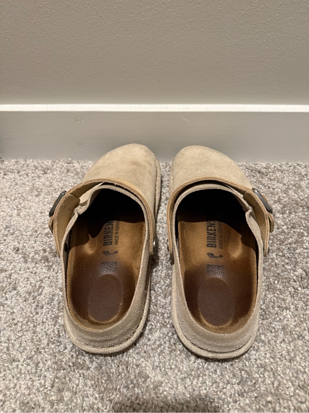 Birkenstock Beige Suede Boston Clogs